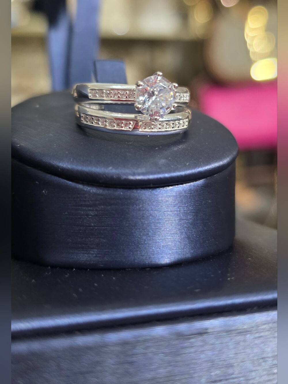 Classic Silver Round-Cut Cubic Zirconia Bridal Ring Set - Silver